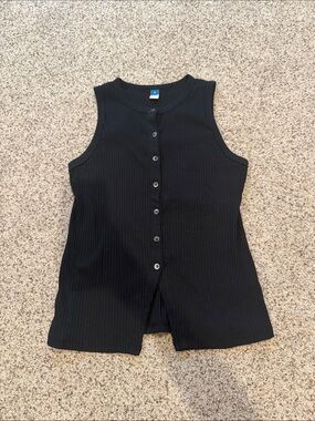 Old Navy Black Ribbed Button-Front Tank Top
